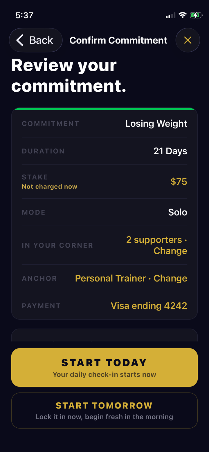 Confirming a commitment with a real stake