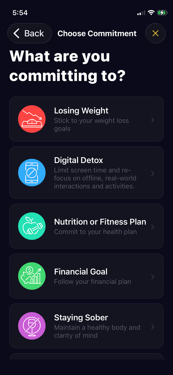 Choosing a commitment in Bet App