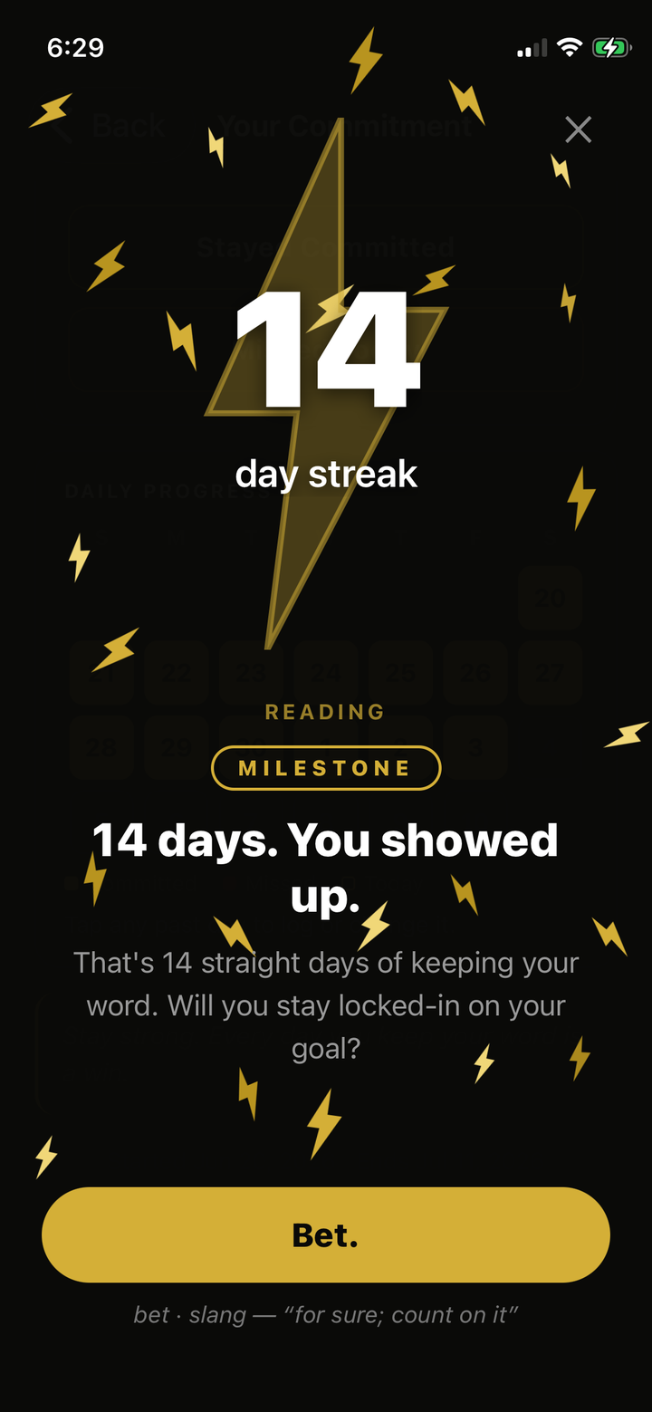 Streak celebration in Bet App