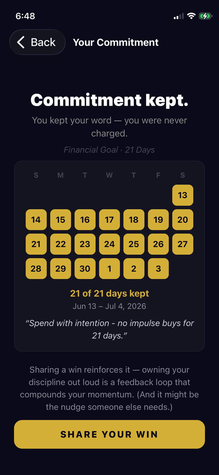 A won commitment in Bet App